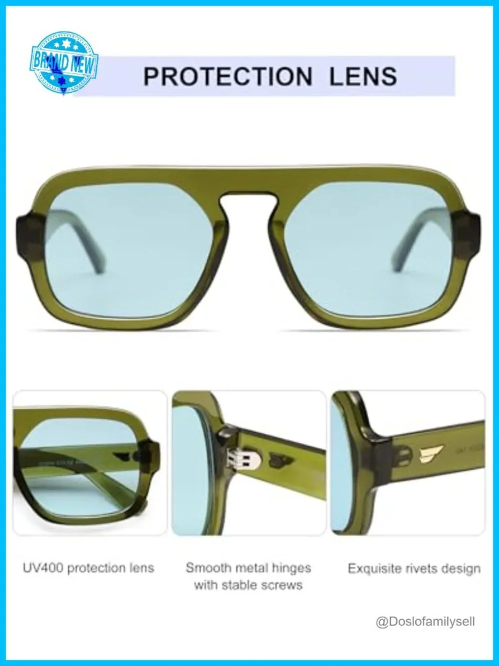 Retro Square Aviator Sunglasses Women Men UV400 Protection Fashion Shades